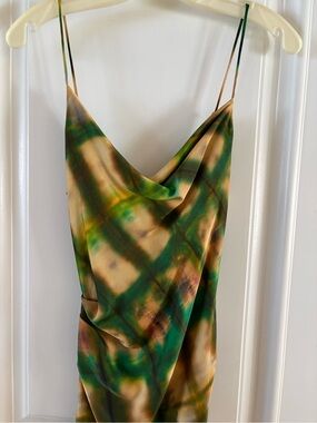 Zara size S Green & Tan Tie-Dye Cowl Slip Dress